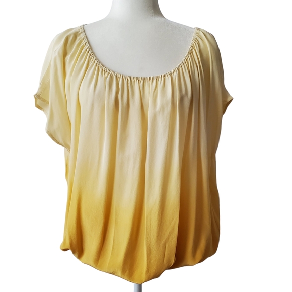 Joie Silk Top Womens Small Ombre Caro Lemon Yellow Gathered Bubble Hem Flowy S - Picture 2 of 14